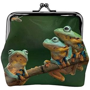 Gekleurde Kikkers En Libellen Portemonnee Kus Lock Verandering Portemonnee Lederen Change Pouch Kleine Vrouwen Portemonnee Tas voor Geschenken, Zwart, Eén maat, Munten Pouch