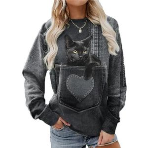 Leuke Kat 3D Gedrukt Sweatshirt Voor Vrouwen Lange Mouw T-Shirt Losse Casual Kat Dier Print Trui Tee Tops Tunieken, # 2, XXL