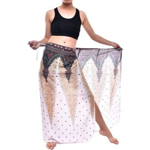 Bohotusk Vrouwen Strand Batik Lange Boho Sarong Badpak Cover Up Wrap Pareo voor Vrouwen Meisjes 150 cm x 110 cm, Witte Pauw Print, one size
