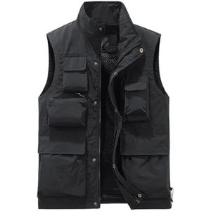 Pegsmio Outdoor Vest Voor Mannen Slim Fit Grote Zakken Ademend Slim Jas Streetwear Vest, Zwart, L