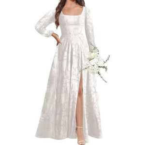 WSEYU Jacquard satijnen bruidsmeisjesjurk voor bruiloft met spleet, galajurken, plooien, cocktailjurken, grote maten, Ivoor, 32