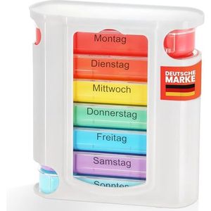 MC-Trend Tablettenbox 7 dagen, 4 vakken, pillendoos voor het bewaren en organiseren van medicijnen, perfect voor onderweg, seniorenvriendelijk, ideaal voor 's ochtends, 's middags, 's avonds (2 stuks)
