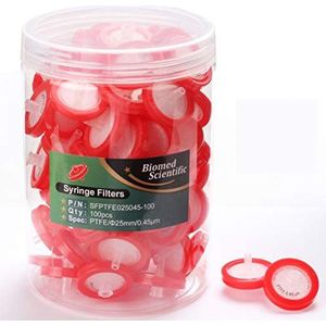 Biomed Scientific Spuitfilter PTFE Membraan 25mm Diameter 0.45um Porie Grootte niet Steriel Pak van 100