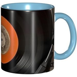Porseleinen koffiemok met handvat, vintage vinylplaat koffiekop voor kantoor en thuis, latte drinkbeker voor koffie, thee en melk, kleurrijke binnenkant keramische theekopjes voor mannen vrouwen mok