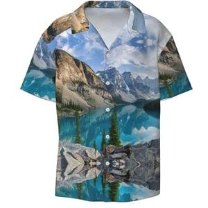 Rocky Mountains Print Overhemden met korte mouwen voor heren, met zak, casual overhemd met knopen, zakelijk overhemd, Zwart, 4XL