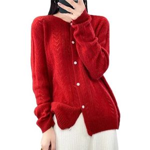 Dameskleding O-hals wollen vest trui Koreaanse mode lange mouwen gebreide tops, 2, M