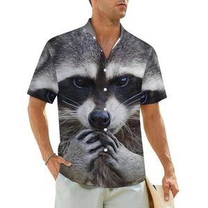 Schattige wasbeer herenoverhemden korte mouwen strandshirt Hawaiiaans shirt casual zomer T-shirt 3XL