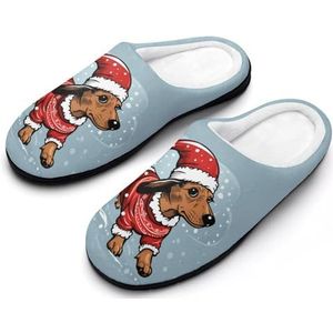 Teckel Kerstmuts voor dames, casual huisschoenen, katoenen pantoffels met rubberen zool, maat 7-8 (39-40)