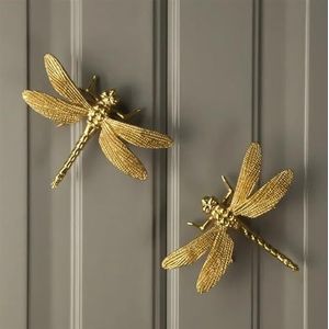 LIANKUOD Nordic Gold Dragonfly enkel gat messing meubelhandvat luxe keuken lade knoppen slaapkamer kledingkast dressoir kast trekt 1 stuk (kleur: helder goud messing)
