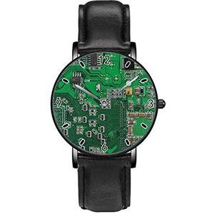 Groene Computer Circuit Board Klassieke Patroon Horloges Persoonlijkheid Business Casual Horloges Mannen Vrouwen Quartz Analoge Horloges, Zwart