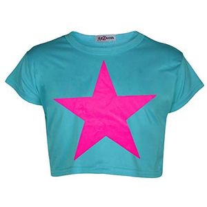 A2Z 4 Kids Meisjes Korte Mouwen Crop Top Ster Zacht Voelt - Crop Top Star Turquoise 11-12