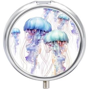 Aquarel 3D Kwallen Pillendoos Mini Pillendoosje Pocket Pil Case voor Mannen Reizen Pillendoos Leuke Pil Organizer 3 Compartiment Geneeskunde Pil Organizer Pil Container Pillenhouder