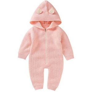 VICROAD Baby Rompertjes Jongens Rits Onesies Pasgeboren Meisjes Trui Hooded Gebreide Jumpsuit Kleding Outfits, roze, 12-18 maanden