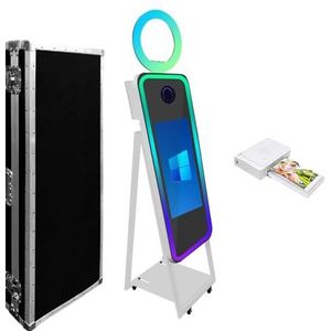 WideMeet Spiegel Fotocabine Selfie Led Frame Draagbaar Touchscreen Magic Spiegel Cabine Machine voor Bruiloft Feest Evenementen (Witte Machine, 40 ''Fotocabine+Mini Printer)