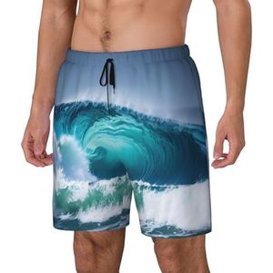 Yyoretp Hawaiiaanse zwembroek met oceaangolfprint voor heren, sneldrogende strandshorts met mesh-voering en zakken, Zwart, M