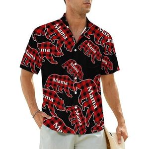 Plaid Mama Bear herenoverhemden korte mouwen strandshirt Hawaïaans shirt casual zomer T-shirt L