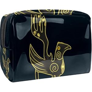 Gouden bronzen vogel print reizen cosmetische tas voor vrouwen en meisjes, kleine waterdichte make-up tas rits zakje toilettas organizer, Meerkleurig, 18.5x7.5x13cm/7.3x3x5.1in, Modieus