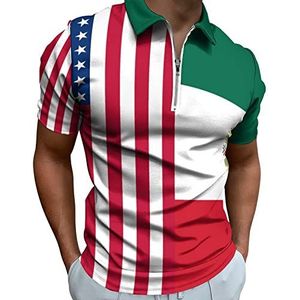 USA Mexicaanse vlag heren poloshirt met rits T-shirts casual korte mouw golf top klassieke pasvorm tennis tee