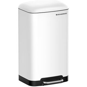 SONGMICS - LTB01W - Vuilnisemmer - Wit - Stalen Pedaalemmer met Deksel - 30L
