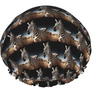 Wild Animals Zebra Print Douchekapjes Elastische Herbruikbare Waterdichte Badmutsen Dubbellaags Haar Cap voor Vrouwen Mannen