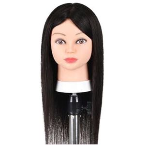 Mannequinhoofd met haar, 100% echt mensenhaar, 10-18'', cosmetologie-mannequinhoofd for stylingoefeningen op een vlechthoofd(Big Ear 18inch Black)