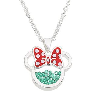 Disney Minnie Silver Plated Brass met rode Enamel Bow May Birthstone Floating Stone Necklace CF00308SMAYL-Q.PH