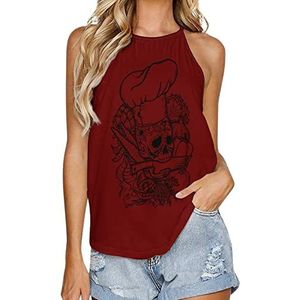 Skull Chef Original Dames Tank Top Zomer Mouwloze T-shirts Halter Casual Vest Blouse Print Tee XL