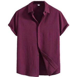 Dcvmvmn Heren zomer shirt met korte mouwen losse effen knoop korte mouw grote maat katoenen overhemd, B, XL
