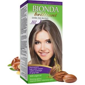 BIONDA Brilliant Permanente haarkleur & kleuring, 100 ml, 100% grijshaarafdekking, met arganolie, voedende olieformule, intensieve kleurglans, aanzet en volledige lengtes (112 donker asblond)