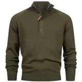 Indicode Inrajas voor heren, gebreide trui van katoen met opstaande kraag, fijn gebreide trui voor mannen, Army Mix, S