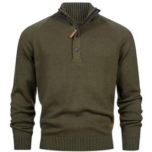 Indicode Inrajas voor heren, gebreide trui van katoen met opstaande kraag, fijn gebreide trui voor mannen, Army Mix, S