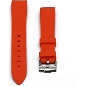 Gebogen einde 20mm 22mm rubberen horlogeband waterdichte siliconen horlogebanden zilver/zwarte gesp pasvorm for omega merk horloges band (Color : Orange Silver clasp, Size : 20mm)