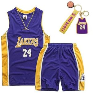 Molinka Mouwloos basketbalshirt voor kinderen, kleding, mesh, vest, uniform, bovendeel en short, jongens, kinderen, zomer, kledingset met sleutelhanger met sleutelhanger, lila, XXXS (75-90CM)