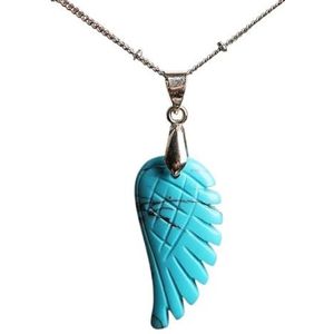 Natural Gemstone Angel Wings Choker Pendant Necklace (Color : Blue Turquoise)