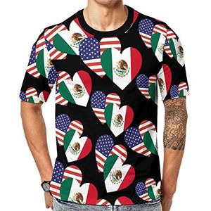 Mexico American Heart Flag mannen Crew T-shirts korte mouw T-shirt casual atletische zomer tops