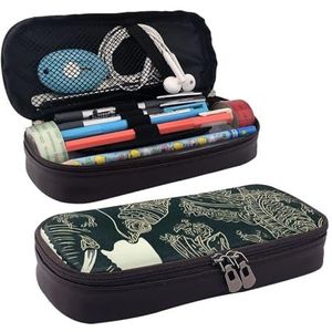 KLLTYHMU Lederen Etui Organizer Grote Capaciteit Potlood Pouch Opbergtas Met Compartimenten Leuke Potlood Tas Franse Bulldog Roze Bril Pen Doos Draagbare Cosmetische Make-up Tas Organizer, Olifant