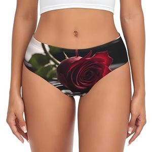 XTYGETY Rode Roos Op Piano Print Vrouwen Slips Zachte Ademend Hipster Slipje Klassiek Ondergoed Ondergoed Voor Comfort, Zwart, M