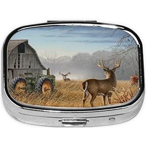 Mini vierkante pillendoos, medicijnorganizer, hertenjacht, draagbare EHBO-doos, reispillendoos met 2 vakken, kleine pillendoos voor zak of portemonnee