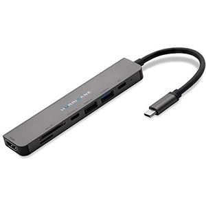 Hurricane USB C HUB C0914 aluminium docking station 7-in-1 dock USB-C adapter 4K HDMI PD-poort tot 60 W uitgang USB 3.0 microSD SD/TF-kaartlezer, compatibel met laptop notebook MacBook PC iMac HDD