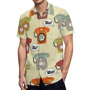Retro Telefoon Heren Hawaiiaanse Shirts Korte Mouw Casual Shirt Button Down Vakantie Strand Shirts 2XS