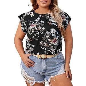 damestop in grote maten Blouse met bloemenprint (Color : Multicolore, Size : 4XL)