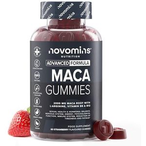 Maca Complex 2000mg - met 100% Peruaans Zwart Maca, L-Arginine, Vitaminen B12 & B6-60 Gummies - 1 Maand Voorraad - Veganistisch Alternatief voor Pillen & Capsules - Novomins