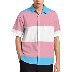 Transgender Pride Flag Zomer Heren Shirts Casual Korte Mouw Button Down Blouse Strand Top met Zak XL
