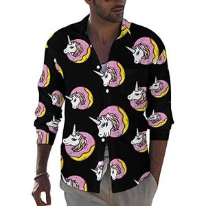 Eenhoorn donuts heren button-down shirt met lange mouwen casual strand tops met zak normale pasvorm