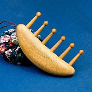 Maanvormige sandelhoutkam brede tand meridiaan schrapen massagekam Gua Sha therapie hoofdhuid ontspannen bloedcirculatie verzorging 1 stuk (kleur: groen)