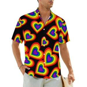 LGBT Regenboog Hart Heren Shirts Korte Mouw Strand Shirt Hawaii Shirt Casual Zomer T-shirt 4XL