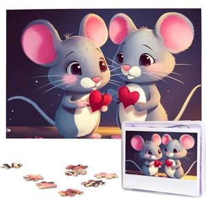 Mouse in Love Puzzels, 1000 stukjes, gepersonaliseerde legpuzzels voor volwassenen, gepersonaliseerde afbeelding met opbergtas, puzzel, houten foto's, puzzel voor familie, huisdecoratie (74,9 cm x 50