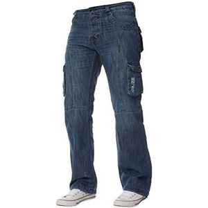 Kruze Heren Cargo Combat Werkbroek Broek Denim Jeans Grote & Lange Taille Maten, Midden Stonewash, 32W / 30L