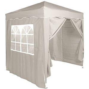 Defacto Paviljoen tuintent pop-up tent partytent tuinpaviljoen 2x2m vouwpaviljoen, UV-bescherming 50+, 100% waterdicht, incl. 4 zijpanelen, draagtas met touwen en haringen (beige)