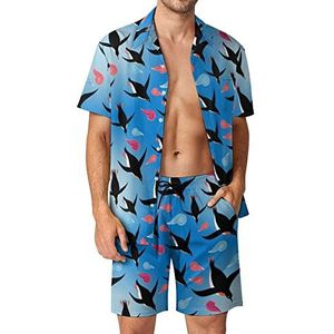 Pinguïns Zwemmen in de zee Hawaiiaanse sets voor mannen Button Down korte mouwen trainingspak strand outfits S